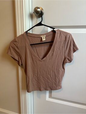 Bozzolo Ribbed V-Neck Crop Top - Mauve